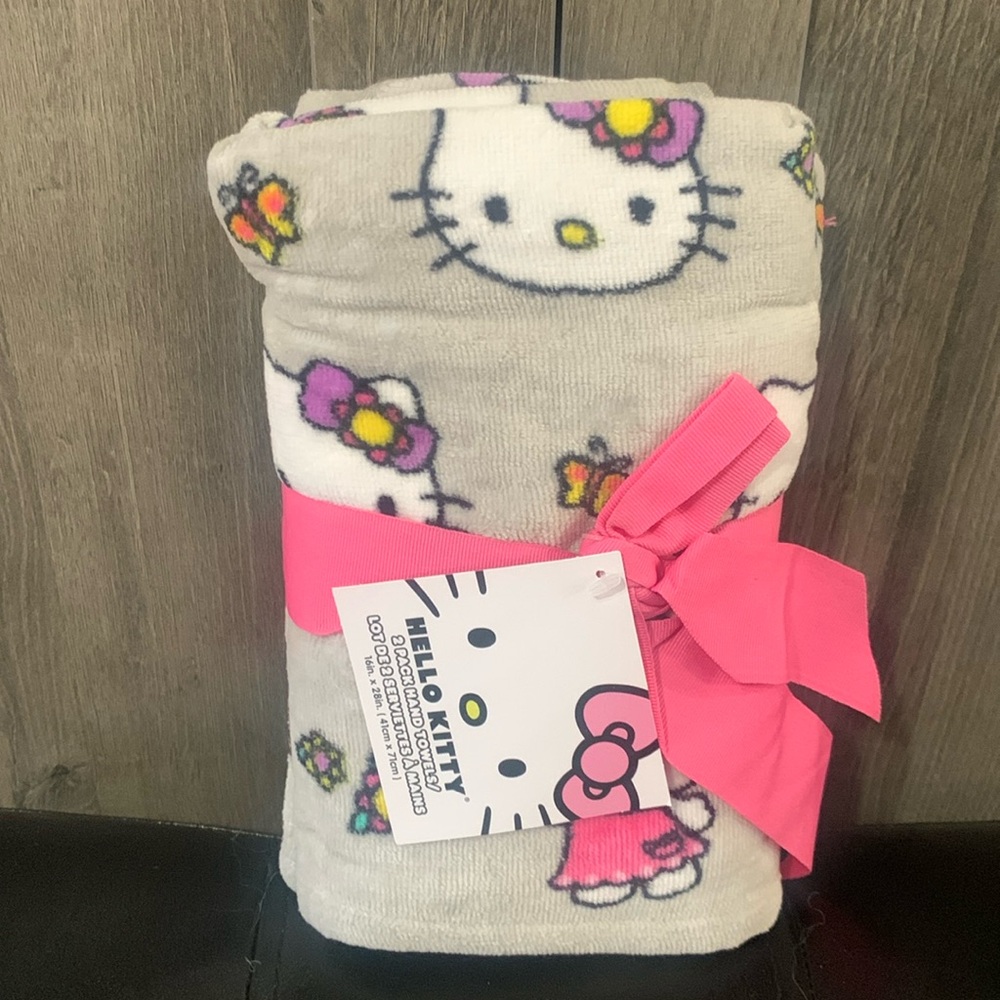 New Hello Kitty Spring Butterfly Gray Set Of 2 Hand Towels Towel With Tag
